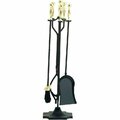 Dagan Fireplace Tool Set - Rail on Base, Black & Polished Brass - 5 Piece 3532